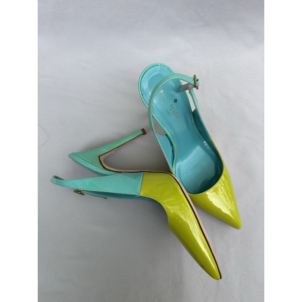 Kate Spade New York Colorblock Patent Leather Slingback Pointed Toe Heels 8B - Picture 3 of 12